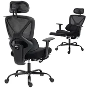 HOMCOM Ergonomski pisarniški stol, pisalni stol z nagibnim naslonom in podnožjem, dinamična ledvena podpora, 3D nasloni za roke, nastavljiv naslon za glavo in nastavljiva višina, vrtljiv, zibalni