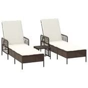 Vidaxl Ležalnik 3 szt. Rjava in krem bela 200 x 55 x 92 cm poli ratan
