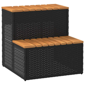 vidaXL Hot Tub Step Black 50x50x50,5 cm Poli ratan in masivna akacija