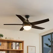 Stropni ventilator Lindby z lučjo Auraya, tih, črn - Dnevna soba/jedilnica - Sodobni - črna, hrastova - Kovina