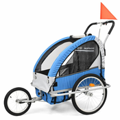 VIDAXL otroška kolesarska prikolica in voziček (2v1), modra-siva