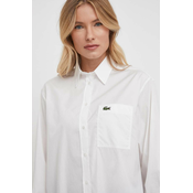 Pamucna košulja Lacoste za žene, boja: bijela, relaxed, s klasicnim ovratnikom