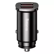 Baseus Square Metalni punjač za automobil 30W, 2xUSB Type-A, crni CCALL-DS01