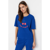 Trendyol Navy Blue 100% Cotton Cherry Printed T-shirt-Pants Knitted Pajamas Set