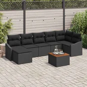 Sjedeća garnitura za vrt 8 kom. Crna poliratan 288,5 x 123,5 x 69 cm