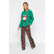 Trendyol Green 100% Cotton Christmas Theme Tshirt-Pants and Knitted Pajamas Set