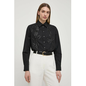 Pamucna košulja Pinko za žene, boja: crna, regular, s klasicnim ovratnikom, 103474 A1UU