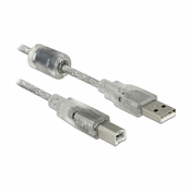 DELOCK Kabel USB A-B 5m Delock dvojno oklopljen transparent s ferito 83896
