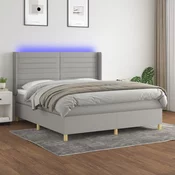 Greatstore Box spring postelja z vzmetnico LED sv. siva 180x200 cm blago