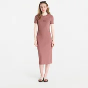 Obleka Calvin Klein Jeans Ss 2X2 Baby Rib Logo Midi Dress Sierra Brown S
