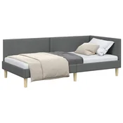 Vidaxl Kotna postelja Temno siva 100 cm x 200 cm Tkanina in vezan les