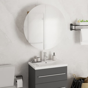 Kupaonski ormaric s okruglim ogledalom LED crni 47x47x17,5 cm