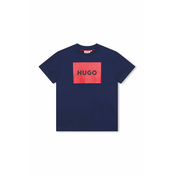 Otroška bombažna kratka majica HUGO mornarsko modra barva