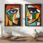 WallXpert set uramljenih MDF slika NAL201-70, kubisticki portreti lica u živim bojama, 2 x 50 x 70 cm