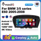 Podofo Android 11 GPS Car Stereo Radio Carplay Android auto al car system For For BMW 3/5 series E60 2005-2008