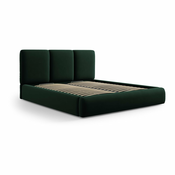 Temno zelena žametna oblazinjena zakonska postelja s prostorom za shranjevanje in z letvenim dnom 180x200 cm Brody – Mazzini Beds