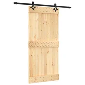 Vidaxl Drsna vrata Naravna in črna 95 x 210 cm Masiven borov les