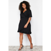 Trendyol Curve Black Double Breasted Flounce Knitted Dress Double Breasted Flounce Mini Knitted Dress