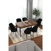 Hanah Home trpezarijski set Kor, sto na razvlacenje i 6 stolica, ploca u dekoru drveta Baroque, crna tkanina Jerry