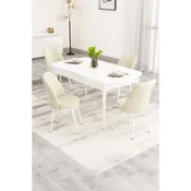 Hanah Home trpezarijski set Nix, sto na razvlacenje i 4 stolice, bela ploca, krem tkanina Babyface