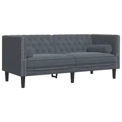 Vidaxl Kavč chesterfield z vzglavniki dvosed temno siv žamet