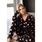 43103 Dewberry Buttoned Women Pyjama Set-BLACK