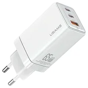 USAMS USAMS OMREŽNI POLNILEC 2XUSB-C 1XUSB 65W PD3.0 QC3.0 BEL, (21974774)