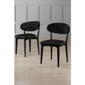 Hanah Home set trpezarijskih stolica Onex 2 kom, crna bukle tkanina, crne drvene noge