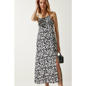 Happiness Istanbul Womens Black and White Strap Patterned Viscose Dress