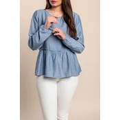 Plus size bluza z dolgimi rokavi, svetlo modra