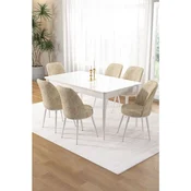 Hanah Home trpezarijski set Pir, sto i 6 stolica, bela ploca, krem tkanina Babyface