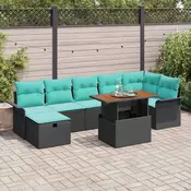 vidaXL vidaXL Vrtna sedežna garnitura z blazino 8 pcs Črna poli ratan, (5000154436)
