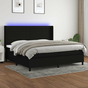 Greatstore Box spring postelja z vzmetnico LED črna 200x200 cm blago