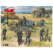 ICM maketa-miniatura Bf 109F z nemškimi piloti in zemeljsko posadko • maketa-miniatura 1:48 starodobna letala • Level 3