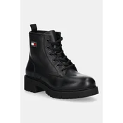 Usnjeni gležnarji Tommy Jeans TJW LACE UP LEATHER BOOT ženski, črna barva, EN0EN02824