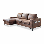 Rjava kotna raztegljiva sedežna garnitura iz umetnega usnja Miuform Lofty Lilly Vintage Brown, levi kot