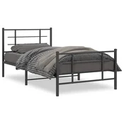 Vidaxl Kovinski posteljni okvir z vzglavjem in vznožjem črn 107x203 cm
