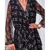 Resti Black mesh midi dress with print