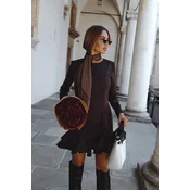 Made Of Emotion Womans Mini dress with ruffles at the hem - brown