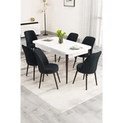 Hanah Home trpezarijski set Nix, sto na razvlacenje i 6 stolica, bela ploca, braon noge, antracit tkanina Babyface