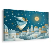 Božična slika angel nad zimsko vasjo - 30x20