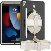 Nikcorp Ovitek za iPad 10.2 (9/8/7 gen), Air 3 10.5, Pro 10.5 | 360° vrtljivo stojalo in ramenski pas, trpežna zaščita, siv