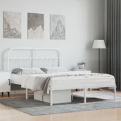 shumee vidaXL Kovinski posteljni okvir z vzglavjem bel 140x190 cm