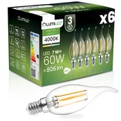 LUMILED 6x LED žarnica E14 svečka BA35 7W = 60W 806lm 4000K nevtralna 360° žarnica z žarilno nitko