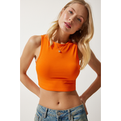 Happiness Istanbul Womens Orange Barter Neck Crop Knitted Blouse