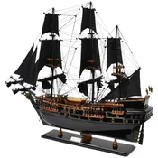 Casa Padrino luxury pirate ship Black Pearl black/brown 87 x 27 x H. 73 cm - Handmade decorative ship - Wooden ship - Sailing ship - Warship - Model ship - Living room decoration