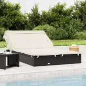 Vidaxl Vrtna postelja za 2 osebi s streho črna 213x118x97 cm PE ratan