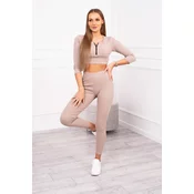 Ribbed crop top set dark beige