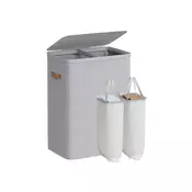 Songmics Košara za perilo 2 predelka 56x40x75 cm siva
