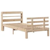 Vidaxl Posteljni okvir z vzglavjem bel 75x190 cm trdna borovina
